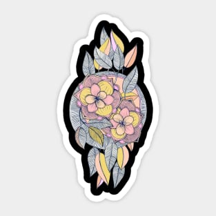 Pink and Peach Linework Floral Pattern Sticker